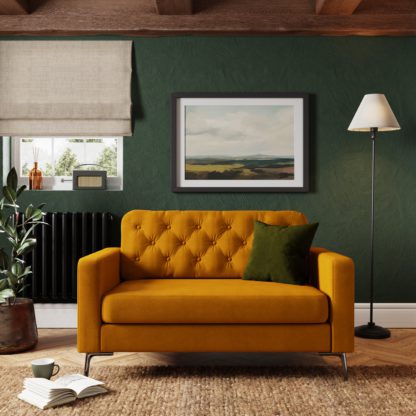 23588779ef97b469850f5363beeede1b8eea6863f4446cd84386b37754bbd30f.jpg An Image of Jacob Velvet Buttoned Compact 2 Seater Sofa Amber