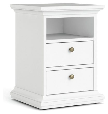 6856bcd05b6e43008a4a254add9499521fafe398dc97842d0b15f056d5f0c32c.jpg An Image of Tvilum Paris 2 Drawer Bedside Table - White