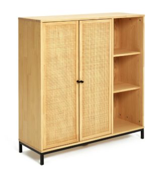 An Image of Habitat Elaina Wide Rattan Bookcase - Pine