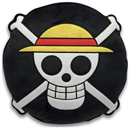 bc7f2cd426fa61d37510726ba4770b8e1a9e653be6119487c797f2621f26be87.jpg An Image of One Piece Skull Premium Cushion - Black - 35x8cm