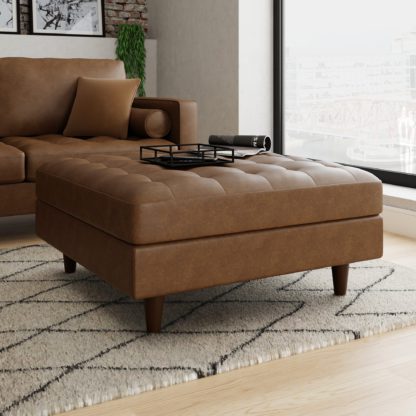 be0243acfaabc205f46314b4585ab5829a9b2b4957a82b3364b3019ebb3bc7b7.jpg An Image of Zoe Faux Leather Square Footstool with Storage Faux Leather Mocha
