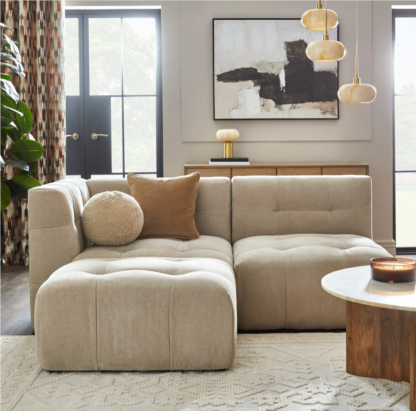 dfcd1b04e95637ff165e1147ee9cd3e0da189bfce5cc81070db576860d43b44b.png An Image of Modular Squish Clay Tonal Chenille Left Hand Facing Small Chaise Sofa Tonal Chenille Clay