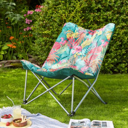 15ed7c6dbbb80a489e088536c488faf449801e91689fffc76831a0760cdbcef2.jpg An Image of Padded Butterfly Chair, Tropical Print Multi Coloured