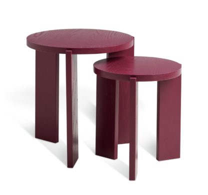 2d527e7eb234fb869673467449c0ba07649c82c7f11c88a8cc174ea29022bab6.jpg An Image of Habitat Xylo Solid Wood Nest of 2 Tables - Cherry Red