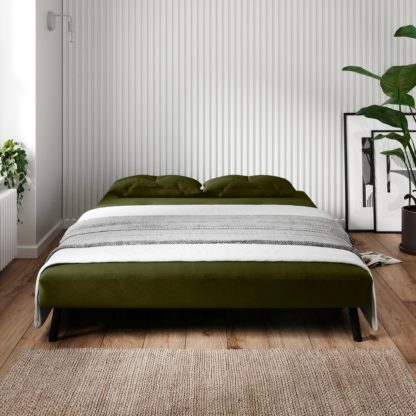 7bea076ea5ef090e7305bfc74ca179f677f8051009d2ce8490f02b427103cf92.jpg An Image of Phoebe Double Velvet Sofa Bed Cosy Velvet Bottle Green