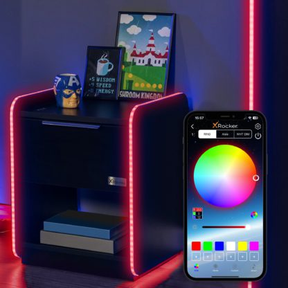 bc2cef19b445b7ea6cf88bbb4a7b5a60e41c52b85e271be3b6f4bf49471d9d8a.jpg An Image of Electra Bedside Table with Wireless Charging and LED Lights Black