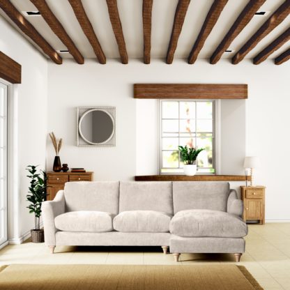 ded388ebbe56c53b044198d8a85606dc5a6f4e578b1184d26368c0e59c3dd0dc.jpg An Image of Hattie Tonal Plush Chenille Corner Chaise Sofa Tonal Plush Chenille Grey