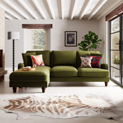 07b52bea99e296d2872a952b7374b7f95118ea9ceae08bdd15d4a99a8323aeb7.jpg An Image of Beatrice Matte Velvet Corner Sofa Bottle (Green)
