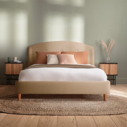 48381a34e55919debdc42c033902e57b55ed44117f576d40ff650255c89add96.jpg An Image of Silentnight Evana Bed Frame, Woven Sandstone