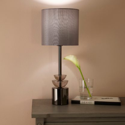 58248c5ccdf5697ecee4334a37289304c769f5fbf32f3f2371f05581f951aa5c.jpg An Image of Arran Smoke Glass and Pewter Small Table Lamp Silver