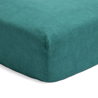 da5a70041d65544c1762899b500dd854537b54503aa60f42a64036acb9be0704.jpg An Image of Habitat Texture Printed Teal Fitted Sheet - Double