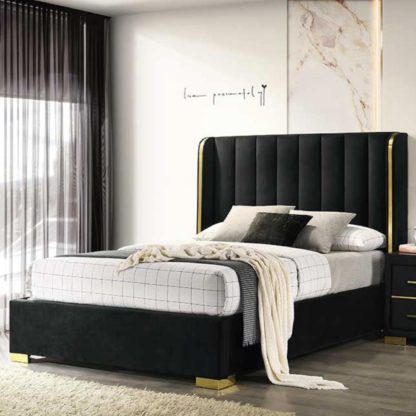 182b6331b7f20ca4d6c3e77ce0eee4c6cbbc4c08318141bf5977abaf9d750825.jpg An Image of Phoenix Bed Frame, Velvet Black