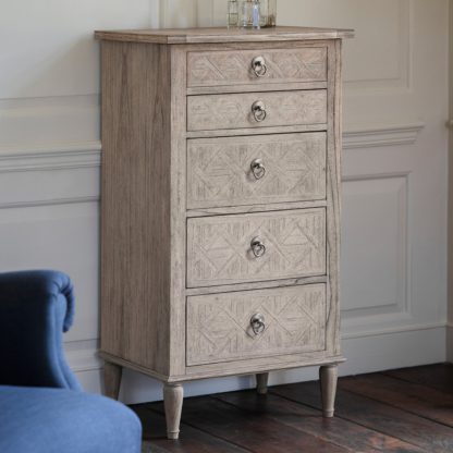 c634ec68aad5fe3f2af7e73b1bc25651458bb846950886f5f717871b93e7b411.jpg An Image of Modesto 4 Drawer Narrow Vanity Chest Natural