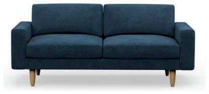 0b88392c88ad000e971e1b6e05034053a235af2cbb8c10e0f3bc6db2bd3b2094.jpg An Image of Hutch Velvet Block Arm 3 Seater Sofa - Ink Blue