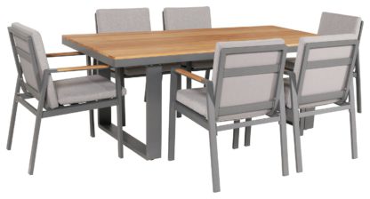24ca7a6cdbef44685f3b0ec5d48534a2bb7bf39ac767780b54bc271d06094340.jpg An Image of Pacific Stockholm 6 Seater Aluminium Patio Set - Grey