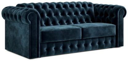 4513aede8e40b315b51ca6d6fe85d999562915a0e890251062b9d78222ea4b1e.jpg An Image of Jay-Be Chesterfield Velvet 3 Seater Sofa Bed - Dark Green