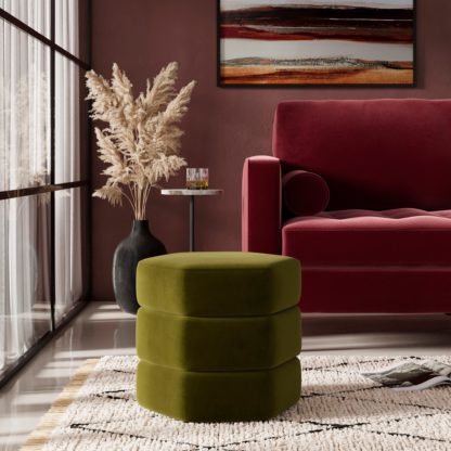 486cb67e606e3ac544367834089f44f7723cf6bd62b07ca7e0fdbabf55fa96c7.jpg An Image of Ingrid Hexagon Storage Footstool, Velvet Olive