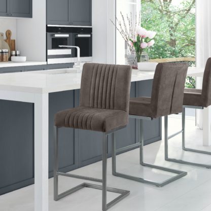 5d1f969e152f7abf01f8d85d566136087dfb1e2132e0299c3a641707fafe0a0b.jpg An Image of Brooklyn Set of 2 Bar Stools, Suede Grey