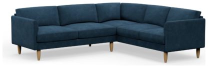 9e14d8d4c1704671160a411526b85afee40b17338ca4e152d2ff609cd9529a7a.jpg An Image of Hutch Velvet Curve Arm 6 Seater Corner Sofa - Ink Blue