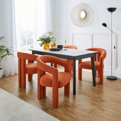 b377fef024e3bf293dc490139b1a48823d7cfff8968e52b336145794dd40db58.jpg An Image of Tervola Rectangular Dining Table with Lucilla Orange Umber Boucle Dining Chairs