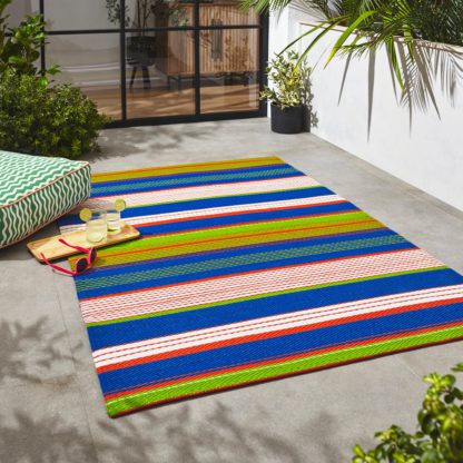 b891aebeab83dc5946f667ae05d321d1cfdad14b389f8ef46993d427fa58eb48.jpg An Image of Elements Stripe Indoor Outdoor Plastic Rug MultiColoured