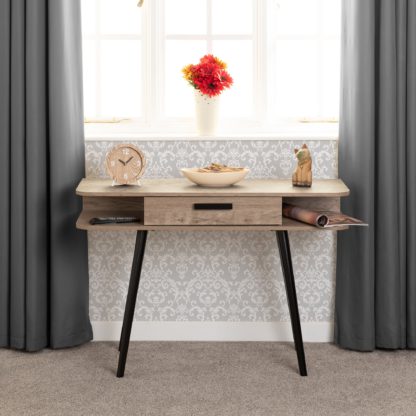 ecd6bfa4ca454f8d6ce4dda27eb2d34f7548be0cfd8c5c4a80485714286c38a9.jpg An Image of Saxton 1 Drawer Console Table Mid Oak (Brown)