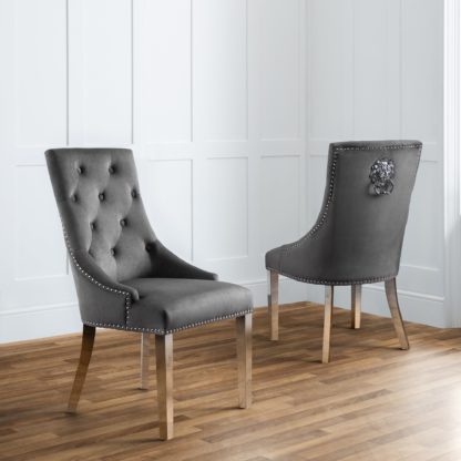 ed50d41a6b54c397be6d6148c7e725a7ff3b67e676b30783ef342e08effd848c.jpg An Image of Gladstone Set Of 2 Lion Head Dining Chairs Grey
