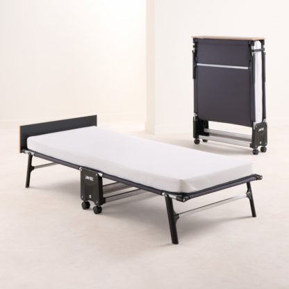 1b87ba7adf40a9e2dbd2bf9e5cc341a5b7b5f480200eabc8f45d5293f3e6a7dd.jpg An Image of Jay-Be – Single - Rollaway Folding Bed with Memory Mattress – White/Black – Metal/Fabric – 3ft
