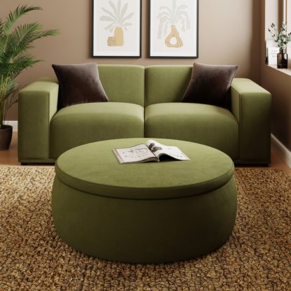 2732a7152d76a60bd2d58f6556e41869b3b77e6b89617c14ba9cc0e9f0d8b290.jpg An Image of Large Round Velvet Storage Pouffe Orange Umber