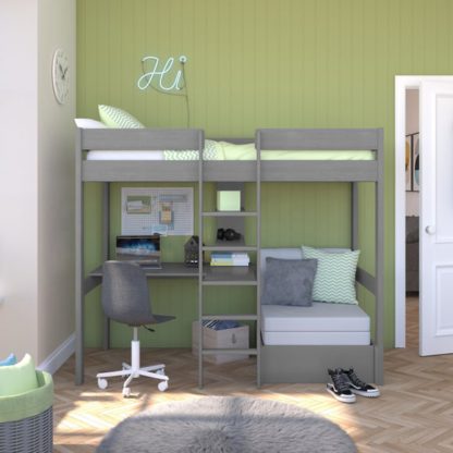 5bf90741adf8b2164dda4a05ed22718ced9f16611eb45d165dee2cec9cff2fe7.jpg An Image of Stompa Uno Highsleeper With Chair Bed And Cushion Set, Pine