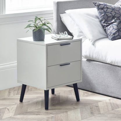 7be1b49b588565e99942918b1bee5d5257644d32b11e7f9f33fd41bad958f878.jpg An Image of Alba – 2-Drawer Bedside Table – Silk Grey – Lacquered MDF - Happy Beds