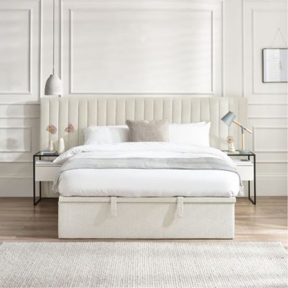 7ccef9bf228d26e18d5985156d5f82c322104311347a79ad7996eaea1d93c82f.jpg An Image of Paige - Double - Ottoman Storage Hotel Bed - Stone Grey - Fabric - 4ft6 - Happy Beds