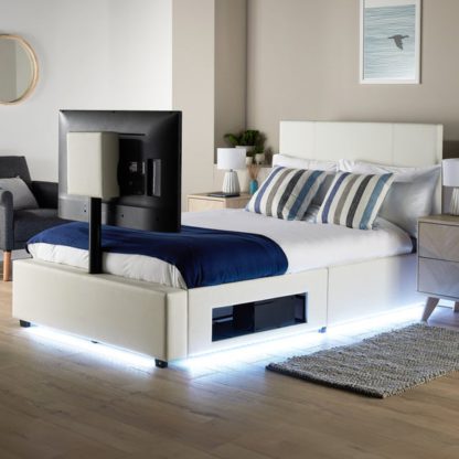 7fc10c2f516ddc9ed81cd92dfad17b6ebc05bf26493991f61015bbc6ea8ecce3.jpg An Image of XR Living Ava TV Bed with LED Lights and TV Mount