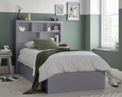 9ae2eaa8bd423c5986e5e83c796aa31a2722d556c9cfdddf7da518a939070507.jpg An Image of Oscar - Single - Bookcase Ottoman Storage Bed - Grey - Wooden - 3ft - Happy Beds