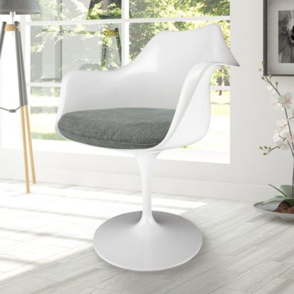 b915593d629538205bfecbf856204072a3e050fd099b7080a4ca8813cc2def90.jpg An Image of Fusion Living White Tulip Dining Chair with Velveteen Cushion