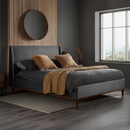 bacf00feb8ce2cee66d4212197363f879949797da08d30a5a6ab53780647c06f.jpg An Image of Lincoln – Double – Low Foot-End Winged Bed - Grey – Velvet – 4ft6 - Happy Beds