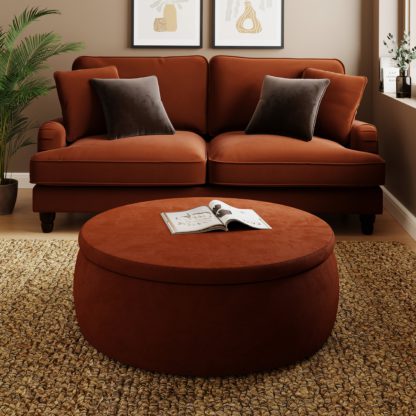 bee9c8b31be619c17cf0e00df87276559de147cac825a70fbde99b1d00f6c054.jpg An Image of Large Round Velvet Storage Pouffe Orange Umber