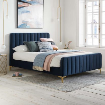 dab57557e474413f8e3ef189075c8b00212f712b335f43b348a7a2f5ccb1993a.jpg An Image of Sabrina Bed Frame, Velvet Midnight (Blue)