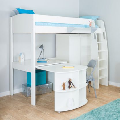 eaa577b20e21873e293726e83b6557f016d45f6e17fafb3431e614d74ea891dd.jpg An Image of Stompa Uno High Sleeper with Wardrobe and Pull Out Desk, Pine